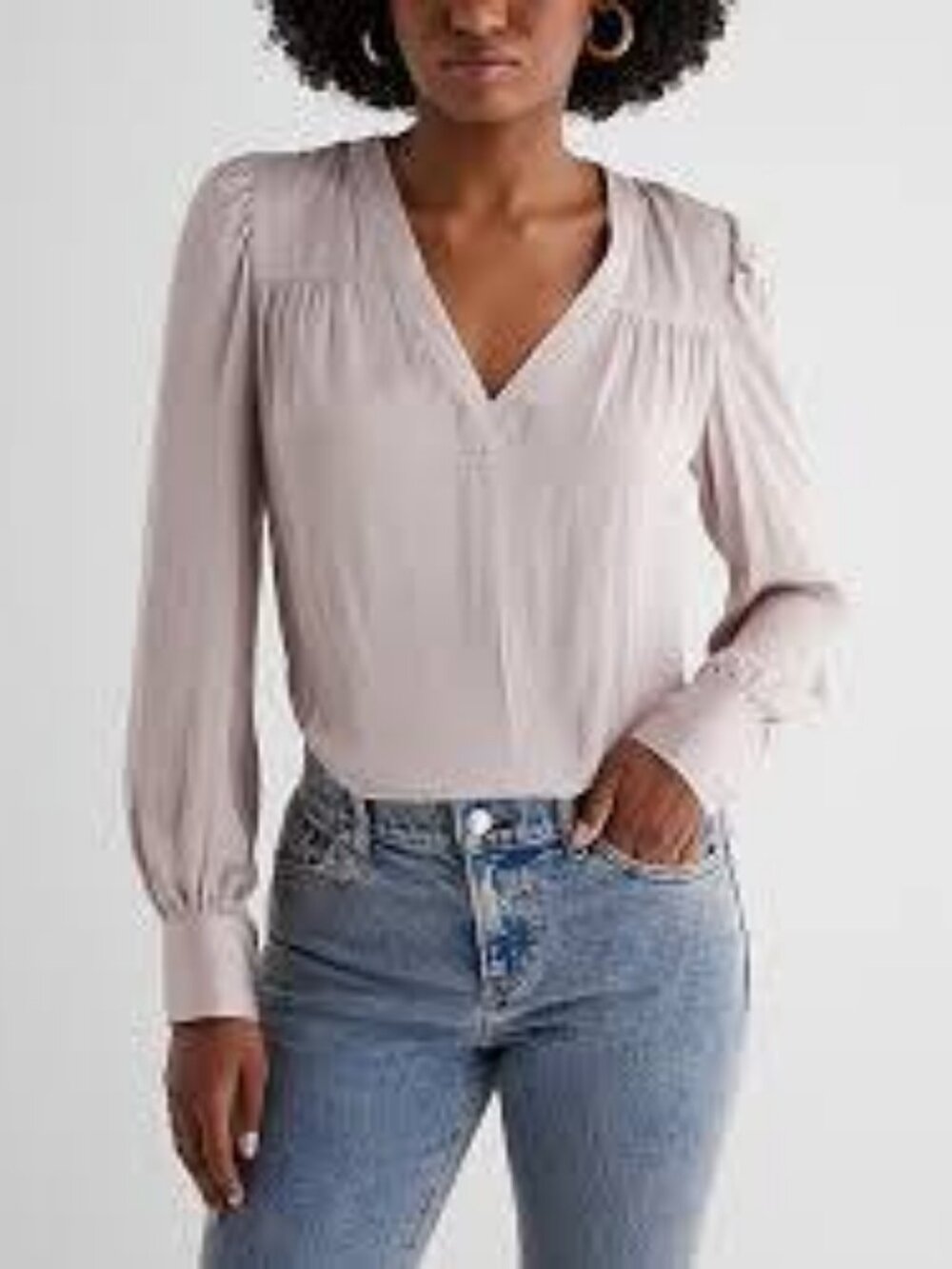 EXPRESS SATIN V-NECK CUFF SLEEVE TOP SIZE XS
